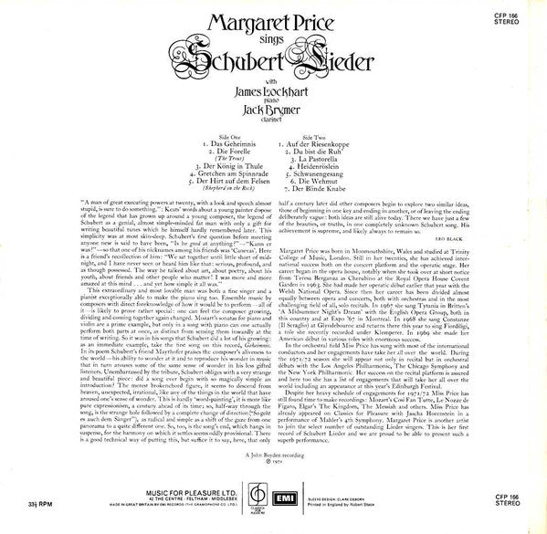 Margaret Price Sings Schubert* With James Lockhart, Jack Brymer : Margaret Price Sings Schubert Lieder (LP)