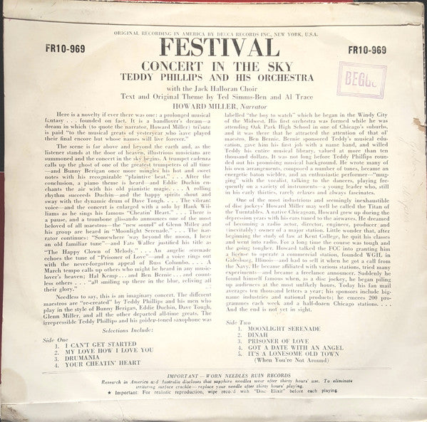 Teddy Phillips And His Orchestra With Jack Halloran Choir : Concert In The Sky (10", Album, Mono)