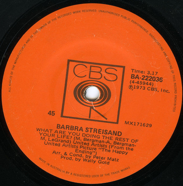 Barbra Streisand : The Way We Were (7", Single)