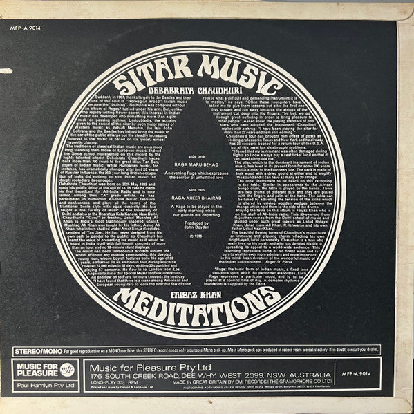 Debabrata Chaudhuri*, Faiyaz Khan : Sitar Music Meditations (LP, Album)