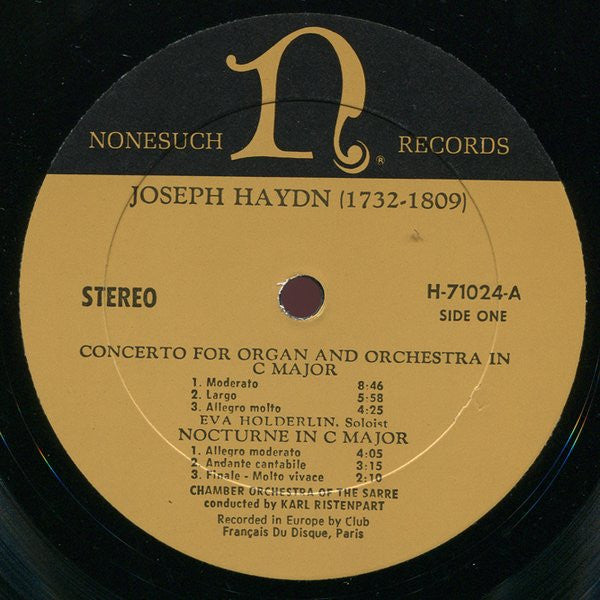 Franz Joseph Haydn*, Chamber Orchestra Of The Sarre* Conducted By Karl Ristenpart : Concerto For Organ And Orchestra In C Major / Sinfonia Concertante For Violin, Cello, Oboe, Bassoon And Orchestra / Nocturnes In C And G (LP)