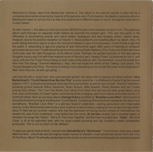 Various : Classic Jazz-Funk Mastercuts Volume 2 (CD, Comp)