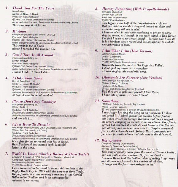 Shirley Bassey : Thank You For The Years  (CD, Comp)