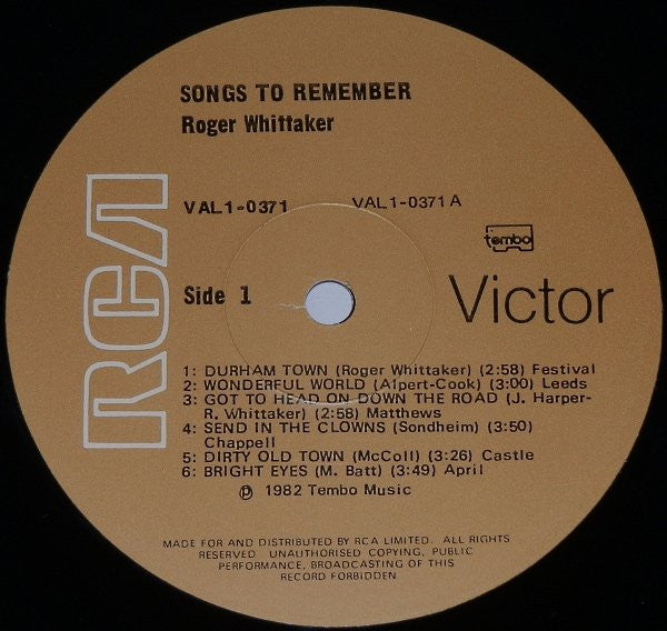Roger Whittaker : Songs To Remember (LP, Comp)