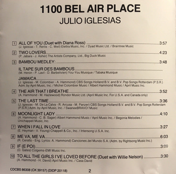Julio Iglesias : 1100 Bel Air Place (CD, Album, RE)