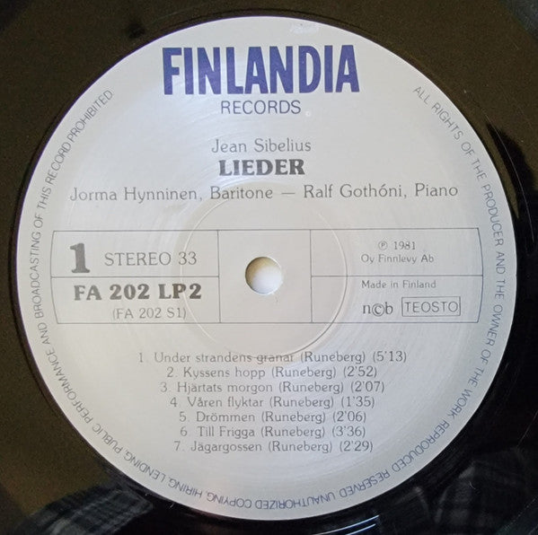 Jean Sibelius, Jorma Hynninen – Ralf Gothóni : Lieder (2xLP, Album)