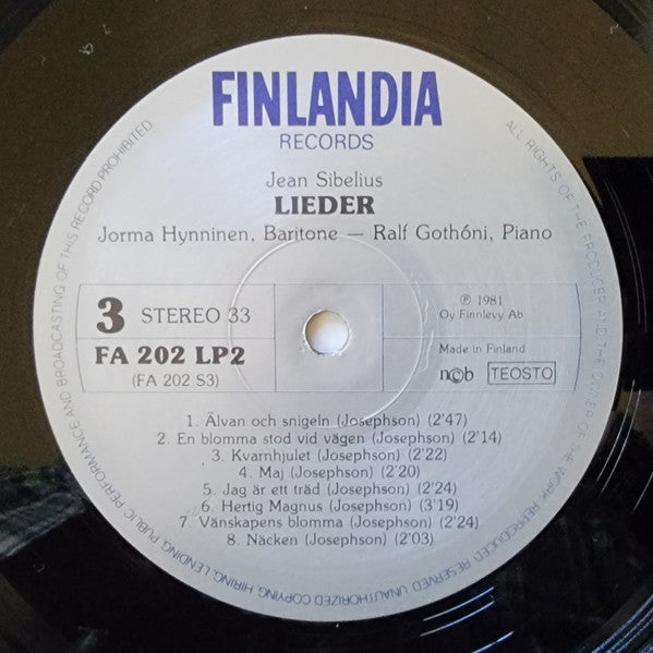 Jean Sibelius, Jorma Hynninen – Ralf Gothóni : Lieder (2xLP, Album)