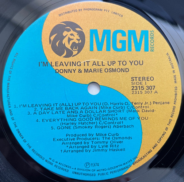 Donny & Marie Osmond : I'm Leaving It All Up To You (LP, Album)