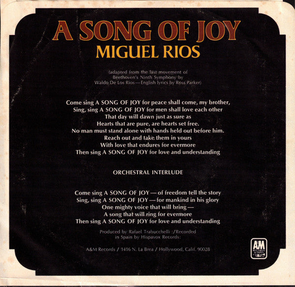 Miguel Rios* : A Song Of Joy (7", Single)