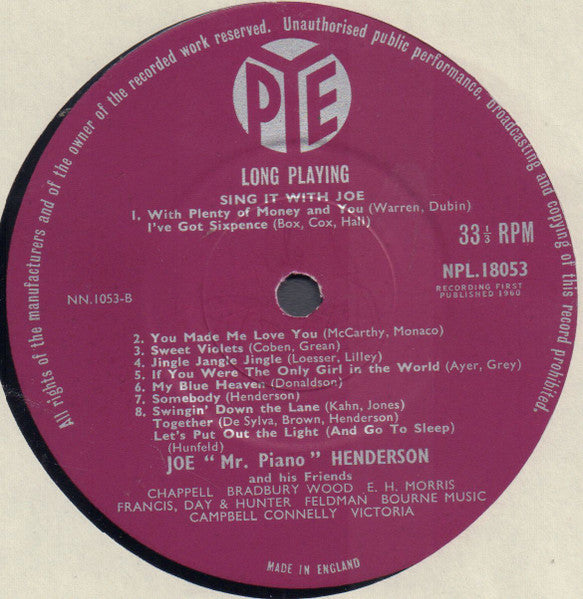 Joe 'Mr Piano' Henderson And His Friends : Sing It With Joe (LP, Mono)