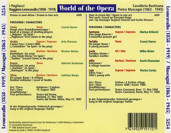 Ruggiero Leoncavallo / Pietro Mascagni : I Pagliacci / Cavalleria Rusticana (2xCD, RE, Spe)