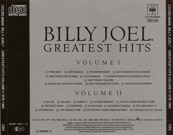 Billy Joel : Greatest Hits Volume I & Volume II (2xCD, Comp)