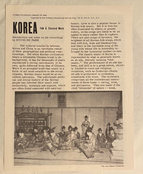Various : Folk And Classical Music Of Korea (LP, RP)
