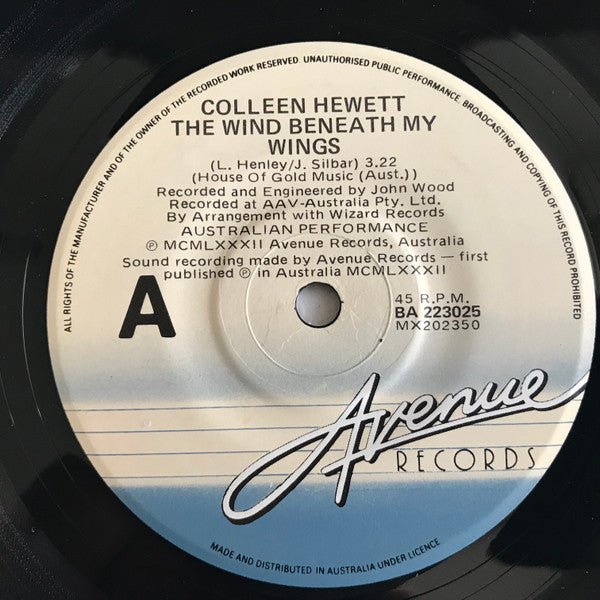 Colleen Hewett : The Wind Beneath My Wings (7")
