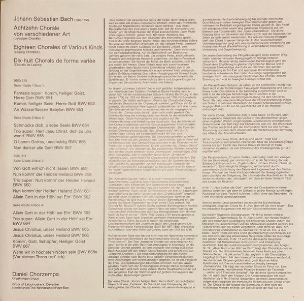 Bach* - Daniel Chorzempa : Achtzehn Choräle Von Verschiedener Art (Leipziger Choräle = Leipzig Chorales = Chorals De Leipzig) (2xLP, Box)