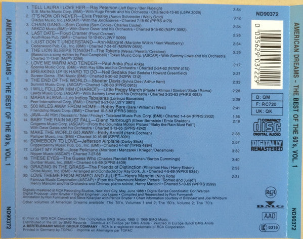 Various : American Dreams - The Best Of The 60's, Vol. 1 (CD, Comp, RM)