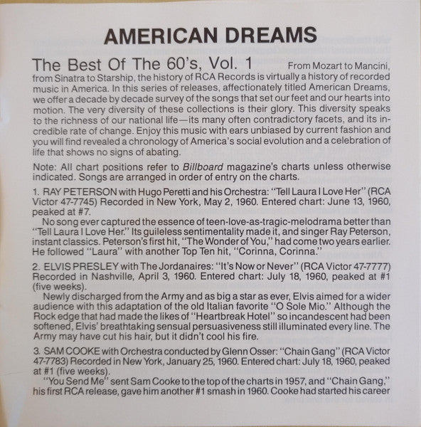 Various : American Dreams - The Best Of The 60's, Vol. 1 (CD, Comp, RM)