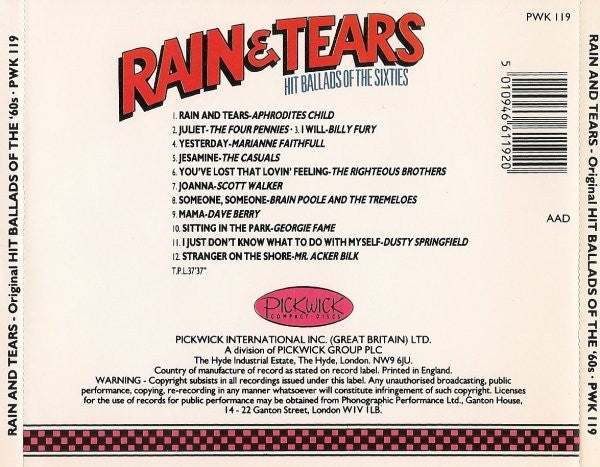 Various : Rain & Tears (Hit Ballads Of The Sixties) (CD, Comp)