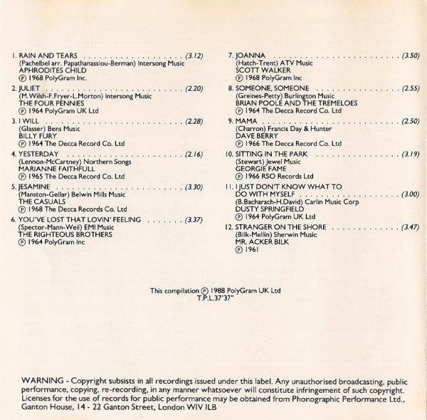 Various : Rain & Tears (Hit Ballads Of The Sixties) (CD, Comp)