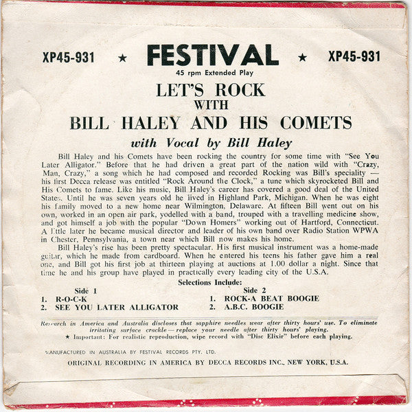 Bill Haley And His Comets : Let's Rock (7", EP, Mono)