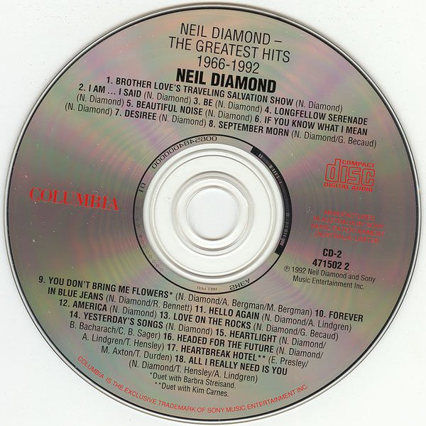 Neil Diamond : The Greatest Hits 1966-1992 (2xCD, Comp, RE)