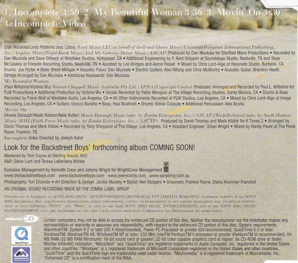 Backstreet Boys : Incomplete (CD, Single, Enh)