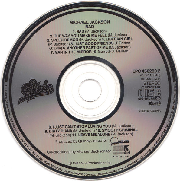 Michael Jackson : Bad (CD, Album)