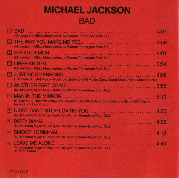 Michael Jackson : Bad (CD, Album)