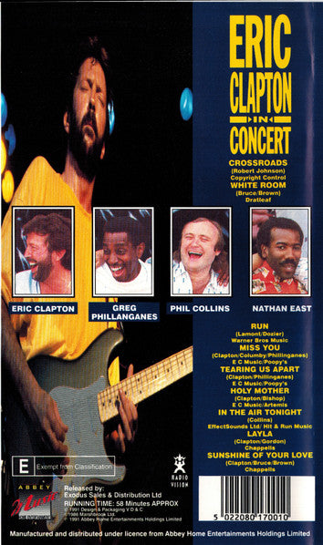 Eric Clapton : In Concert (VHS, PAL)
