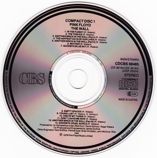 Pink Floyd : The Wall (2xCD, Album, RE)