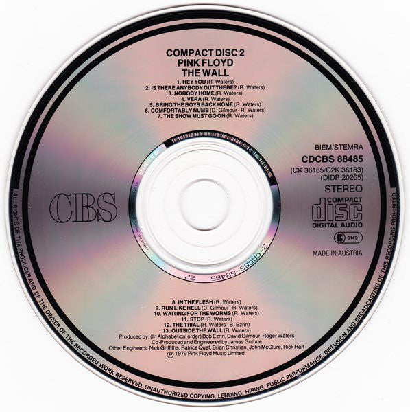 Pink Floyd : The Wall (2xCD, Album, RE)