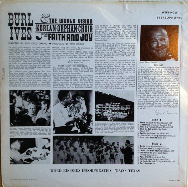 Burl Ives & The Korean Orphan Choir : Faith And Joy (LP)