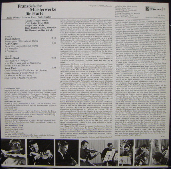 Claude Debussy, Maurice Ravel, André Caplet, Ursula Holliger, Peter-Lukas Graf, Serge Collot, Hans-Rudolf Stalder, Die Kammermusiker Zürich : Französische Meisterwerke Für Harfe (LP)