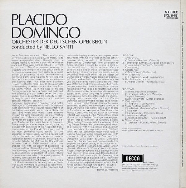 Placido Domingo : Arias From Italian Opera (LP)