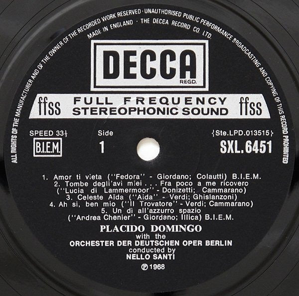 Placido Domingo : Arias From Italian Opera (LP)