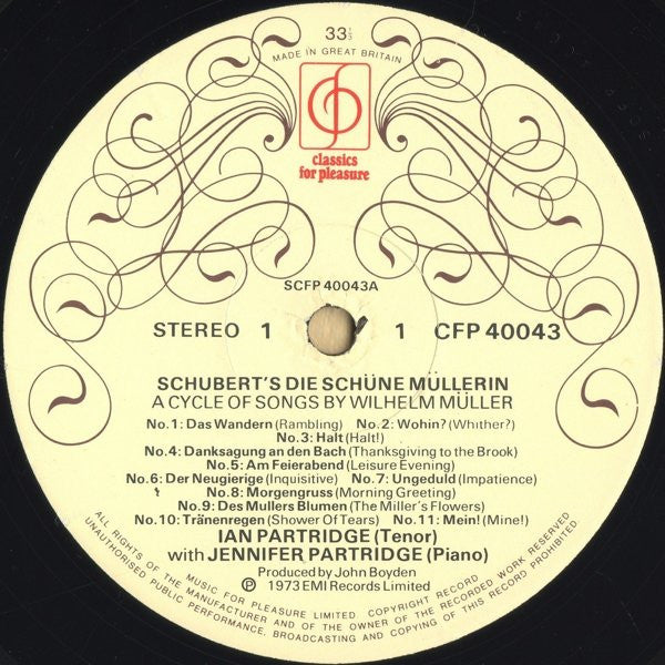 Ian Partridge, Franz Schubert : Die Schöne Müllerin (LP, Album)