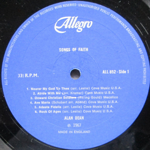 Alan Dean (2) : Songs Of Faith (LP, Mono)