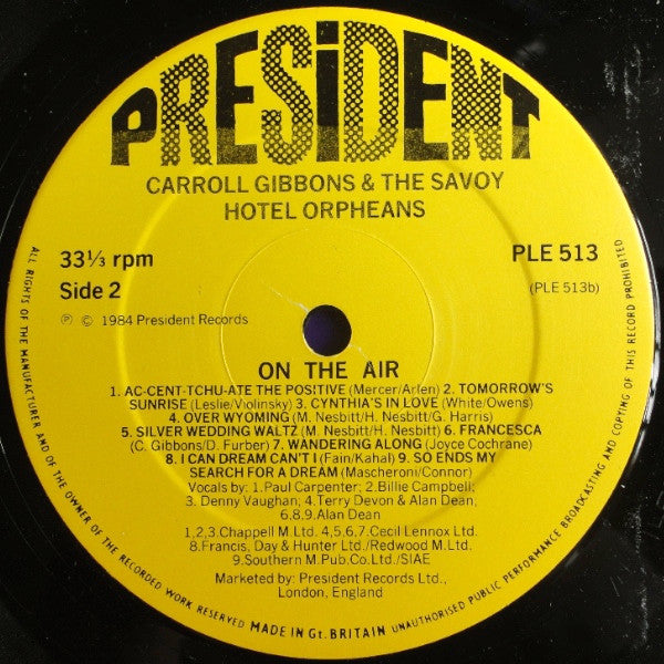 Carroll Gibbons And Savoy Hotel Orpheans : On The Air (LP, Album)