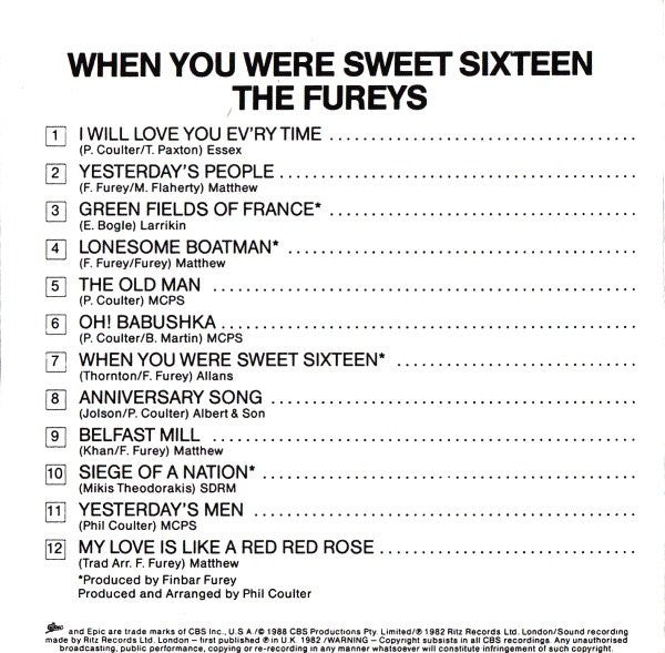The Fureys : When You Were Sweet Sixteen (CD, Album, RE)