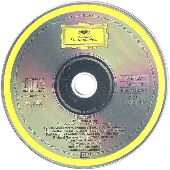 Franz Lehár - Cheryl Studer, Bo Skovhus, Barbara Bonney, Rainer Trost, Bryn Terfel, The Monteverdi Choir, Wiener Philharmoniker, John Eliot Gardiner : Die Lustige Witwe - The Merry Widow - La Veuve Joyeuse (CD, Album)