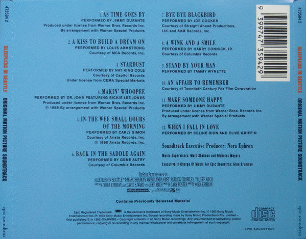 Various : Sleepless In Seattle (Original Motion Picture Soundtrack) (CD, Comp)