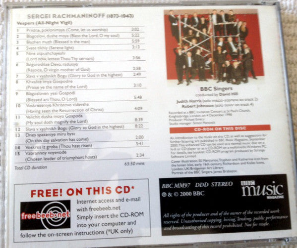 Rachmaninoff* - BBC Singers / David Hill : Vespers (All-Night Vigil) (CD-ROM, Album, Enh)