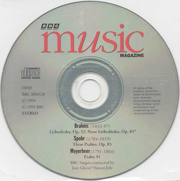 Johannes Brahms / Louis Spohr / Giacomo Meyerbeer, BBC Singers, Jane Glover, Simon Joly : Liebeslieder Waltzes And Neue Liebeslieder / Three Psalms, Op. 85 / Psalm 91 (CD)