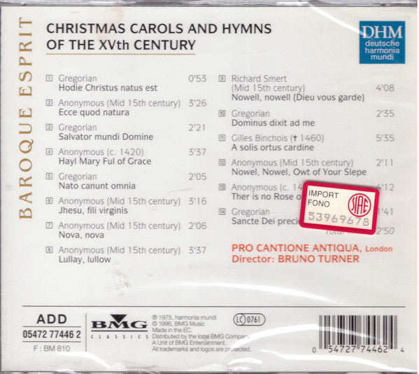 Pro Cantione Antiqua : Christmas Carols And Hymns Of The XVth Century (CD, Album, RE)