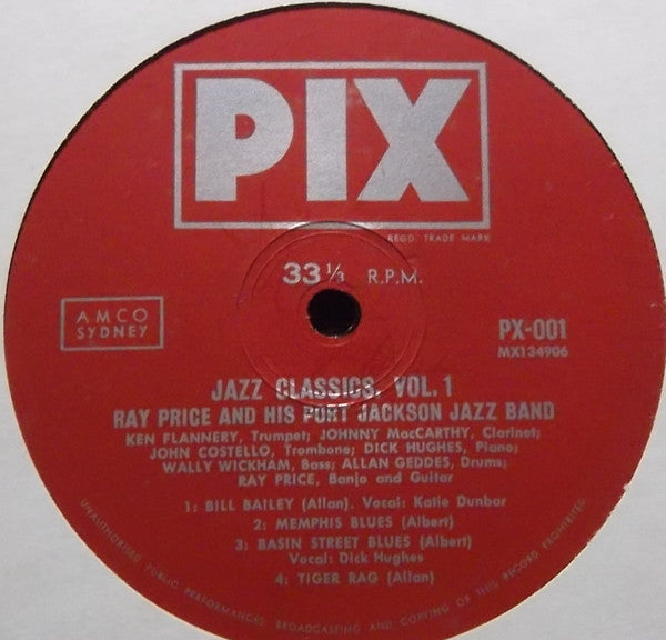 Ray Price (6) And His Port Jackson Jazz Band* : Jazz Classics Vol. 1 (10", Album, Mono)