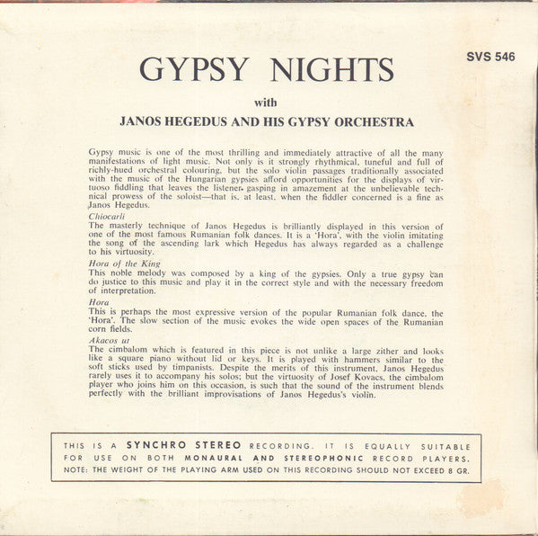 János Hegedüs Und Sein Grosses Zigeuner Orchester : Gypsy Nights (7", EP)