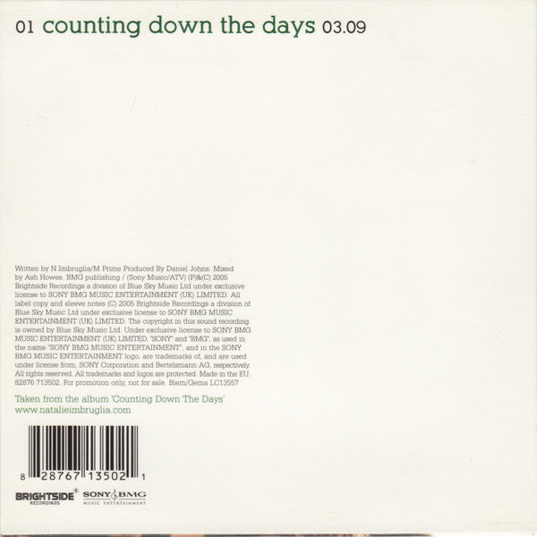 Natalie Imbruglia : Counting Down The Days (CD, Single, Promo, Car)