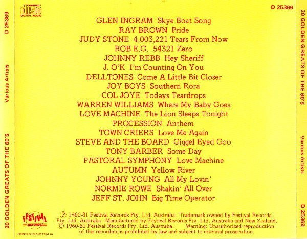Various : 20 Golden Greats Of The 60's (CD, Comp)