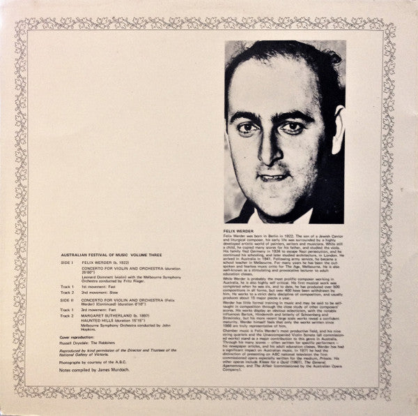 Felix Werder / Margaret Sutherland : Concerto For Violin / Haunted Hills (LP)