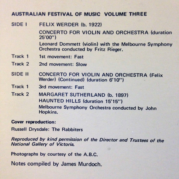 Felix Werder / Margaret Sutherland : Concerto For Violin / Haunted Hills (LP)